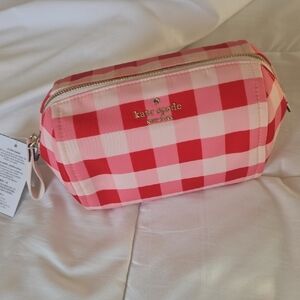 Kate Spade Red and Pink Checkered Cosmetic Bag